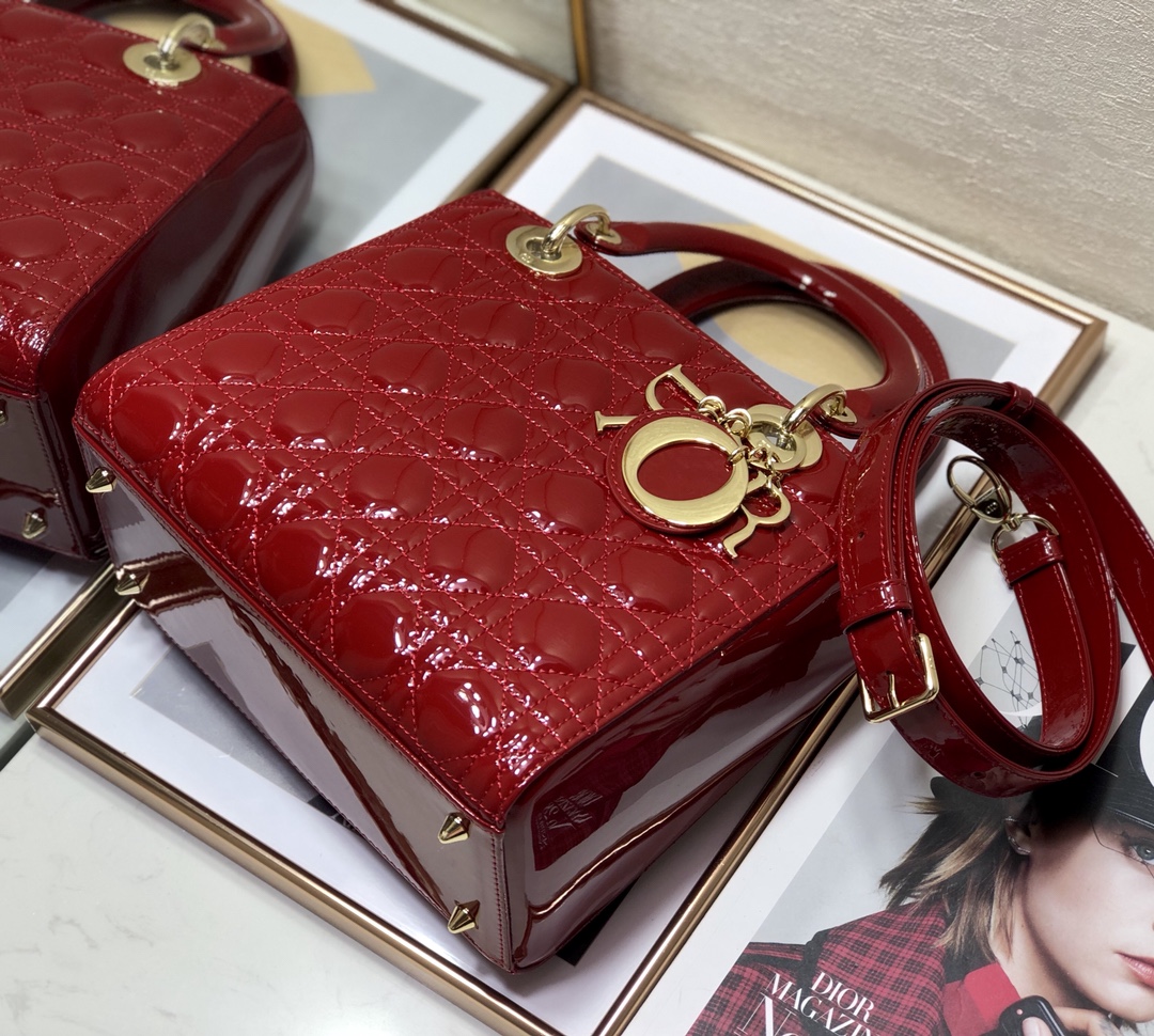 Medium Lady Dior Bag Red Patent Cannage Calfskin